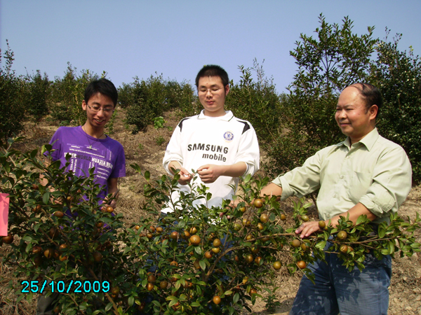 邓荫伟教授带领学生在兴安基地指导油茶栽培管护